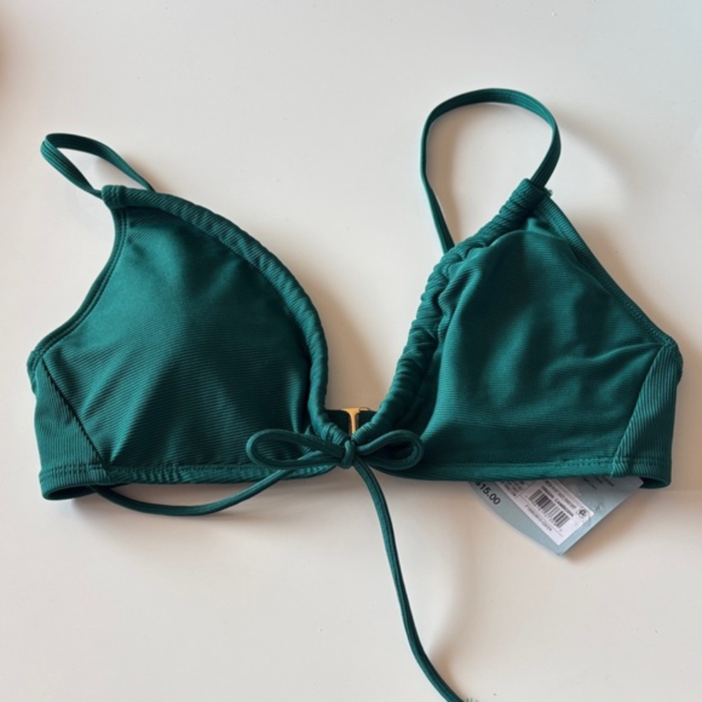Shade & Shore Green Triangle Tie-Front Bikini Top